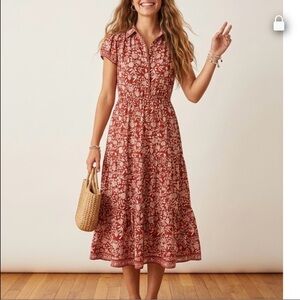 Max studio Boho Dress Midi XS Lightweight Flutter Cap Sleeves Festival Loose
